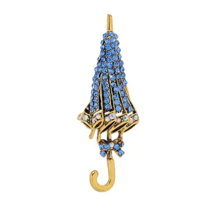 Elegante Strass Regenschirm Brosche Vintage Gold Kristall Reversnadel Damen Kleidung