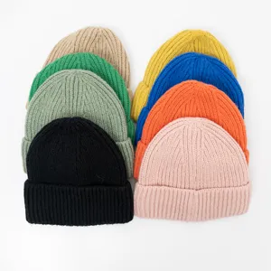 Bonnets d'hiver en maille côtelée colorée pour adultes et enfants, style chaud