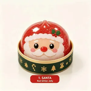 Santa Claus glitter jelly squeeze toy in festive green and red Christmas decorative tin