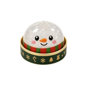 Festive snowman squeeze toy with glitter filling in a decorative green Christmas gift box