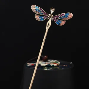Vintage Alloy Copper Rhinestone Enamel Dragonfly Fairy Hair Stick Electroplated Elegant Chignon Pin Hair Accessories For Women Party Daily Hair Updo Jewelry