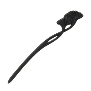Spilla per capelli in ebano intagliato con foglia di ginkgo retro per elegante uso quotidiano.