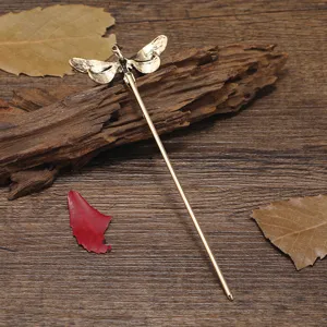 Vintage dragonfly style metal hair stick for women, elegant copper hair fork decor
