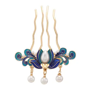 Peigne à cheveux en perles émaillées vintage, élégante épingle Hanfu pour style chinois.