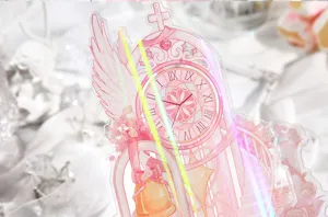 Acryl Anime Aufsteller rosa Uhr Fantasie Schreibtisch Deko holografisch Detailansicht