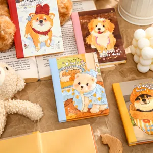 Cute A7 cartoon dog notebook diary set, perfect student gift and portable memo pad daily planner.