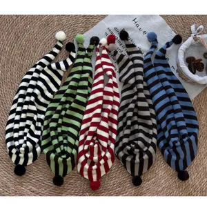 Bufanda de punto a rayas para niños invierno cálido pañuelo con pompón bonito moda