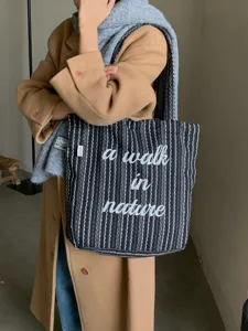 Sac à Main Bandoulière en Polyester Rayé de Haute Qualité pour Femmes Grande Capacité Sac à Main Quotidien Décontracté