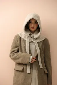 Koreanischer Stil Winter Strick Balaclava Mütze Schal 2in1 warmer Kapuzen Schal Detail