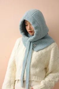 Koreanischer Stil gestrickte Balaclava Winter warme Kapuze Schal Mode Accessoire Detailansicht