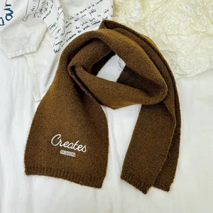 Kinder brauner Strickschal Winter warm einfarbig süß Mode bestickter Schal für Kinder