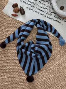 Bufanda triangular tejida para niños con pompones, cuello térmico de invierno cálido.