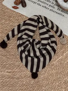 Bufanda triangular de punto a rayas para niños con pompones bonitos calentador de cuello de invierno