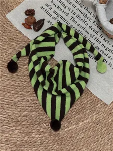 Bufanda triangular de punto a rayas para niños invierno cálido lindo pompón babero bebé