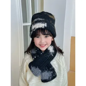 Kinder Farbblock Wolke Strickmütze Schal Set Winter Warm Beanie Schal Zubehör Für Kleinkinder Mädchen Jungen Koreanischer Stil
