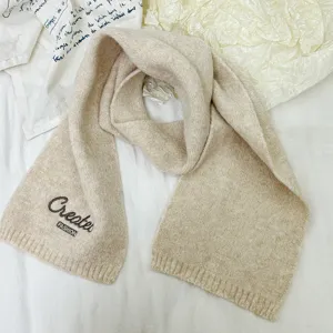 Kinder Winter Strickschal, einfarbig haferflocken, warme Nackenbekleidung mit Stickerei.