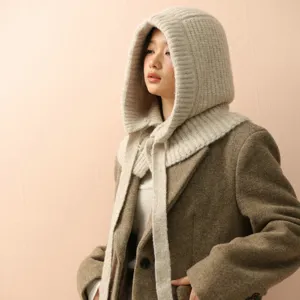 Koreanische gestrickte Balaclava Kapuze Schal Damen Winter warme Ohrenschützer Mütze Mode