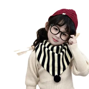 Bufanda de punto a rayas para niños pompón lindo invierno cálido pañuelo bebé moda