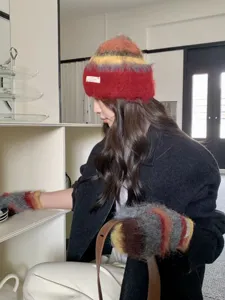 Stile coreano autunno inverno berretto in maglia soffice e guanti set caldo morbido peluche