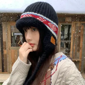 Women Fair Isle knit earflap bomber hat winter warm cozy jacquard beanie hat outdoor stylish cap
