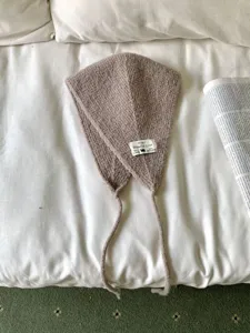 Winter koreanische Strick Ohrenwärmer mit Bindeband und gewebtem Etikett kuschelig weich
