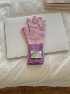 Korean style chic colorblock knit gloves, thick warm winter touch screen gloves for women.
