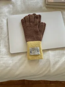 Korean style autumn winter colorblock knit gloves thick warm cozy fashion winter hand wear