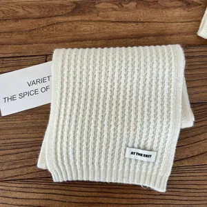Solid color knitted scarf for women, cozy winter warm woolen neck wrap, casual fashion variant.