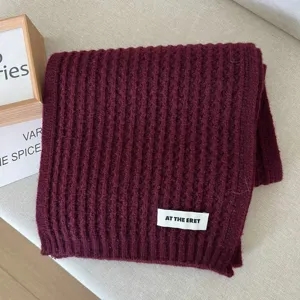 Burgundy knitted winter scarf solid color warm cozy casual soft wool-feel neck warmer