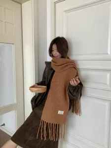 Cozy brown wool blend scarf for women, winter warm tassel long scarf shawl outerwear.