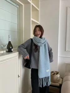 Women wool blend winter scarf warm cozy tassel soft knitted neck wrap fashion accessory