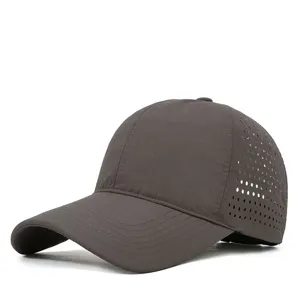 Breathable quick-dry baseball cap in dark gray with side laser ventilation holes for summer outdoor sports.