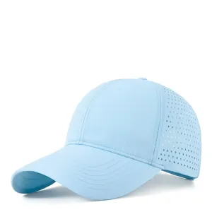 Light blue quick-drying breathable baseball cap with side mesh ventilation holes for summer.