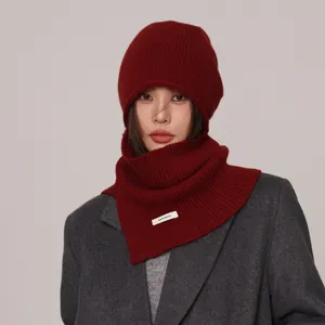 Conjunto de gorro y bufanda de punto para mujer, elegante ropa cálida de invierno.