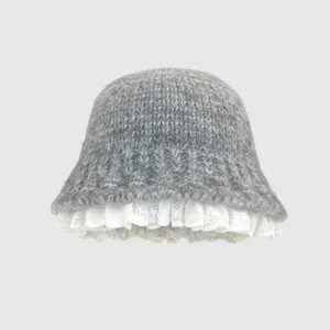 Chapeau cloche tricoté avec bord en dentelle style coréen femme automne hiver chaud