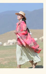 Colorful wavy poncho shawl ethnic style warm winter cape for women travel outdoor photography