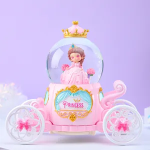 Prinses koets sneeuwbal speeldoos, roze droom decoratie voor uniek meisje cadeau.