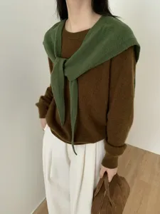 Korean style pure wool cross shawl and sweater knitwear detail showcase fashion outfit