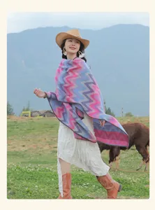 Colorful chevron split shawl ethnic style cape warm blanket wrap for women travel fashion.