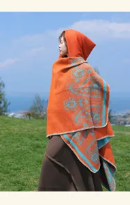 Ethnic style warm hooded paisley cloak fashion outer wear cashmere feel cape shawl