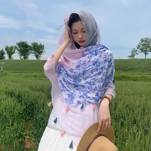 Summer floral ethnic style shawl scarf for women beach sunscreen versatile wrap accessory