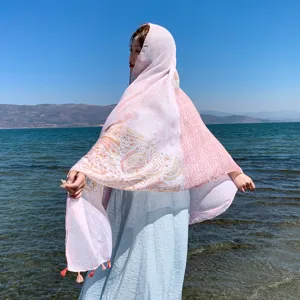 Women boho summer beach scarf lightweight cotton linen travel shawl sunscreen vacation cover up