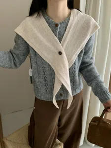 Korean style pure wool button cross pointed shawl knitted cardigan chic women elegant autumn outerwear