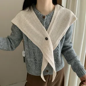 Korean Style Pure Wool Cross Pointed Shawl Women Winter Warm Outer Wear Fashion Solid Color Scarf Cape