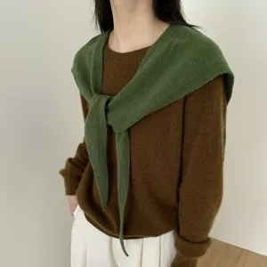 Korean style pure wool button cross pointed shawl women outer wear high-end small bolero scarf