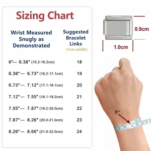 Guida alle taglie per maglie di bracciali modulari DIY in base alla misura del polso.