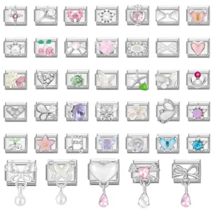 Ciondoli per Bracciale Modulare Italiano in Acciaio al Titanio Strass Perla Artificiale per Gioielli DIY Donna Accessori