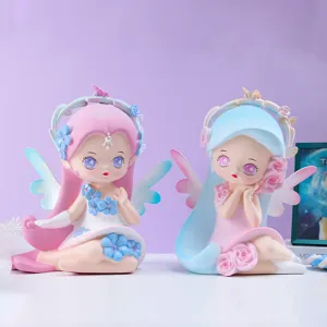 Tirelire en résine fée des fleurs rêveuse jolie boîte à pièces de dessin animé pour fille
