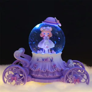 Boule à neige carrosse princesse Lolita avec lumières colorées et musique, cadeau.