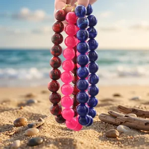Stunning colorful resin acrylic 20mm round beaded necklace detail, vibrant statement jewelry piece.